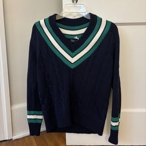 Vineyard Vines Navy and Green V-Neck Sweater